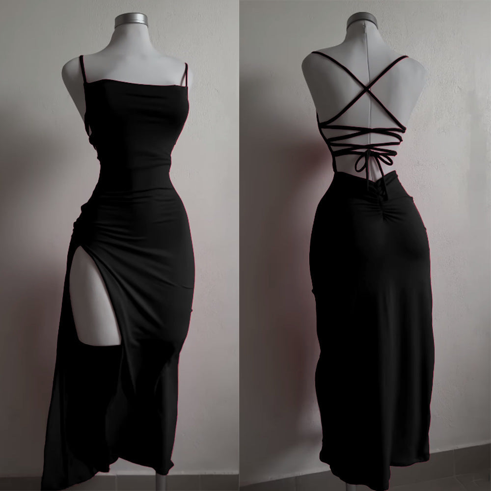 Backless Bodycon Maxi Dress for Women, Strappy Side Slit