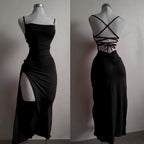 Backless Bodycon Maxi Dress for Women, Strappy Side Slit