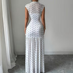Polka Dot Pleated Sleeveless Maxi Dress