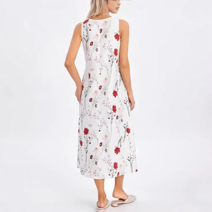 Floral Print Sleeveless Round-Neck Maxi Dress for Women
