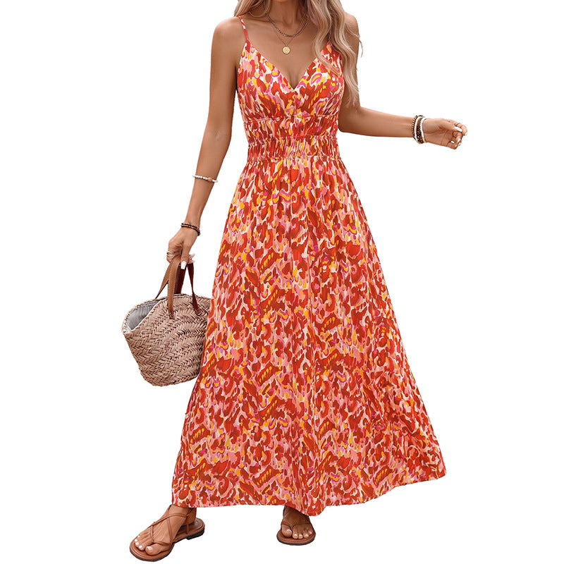 V-Neck High-Waist Sleeveless Maxi Dress for Women, Vacation Style