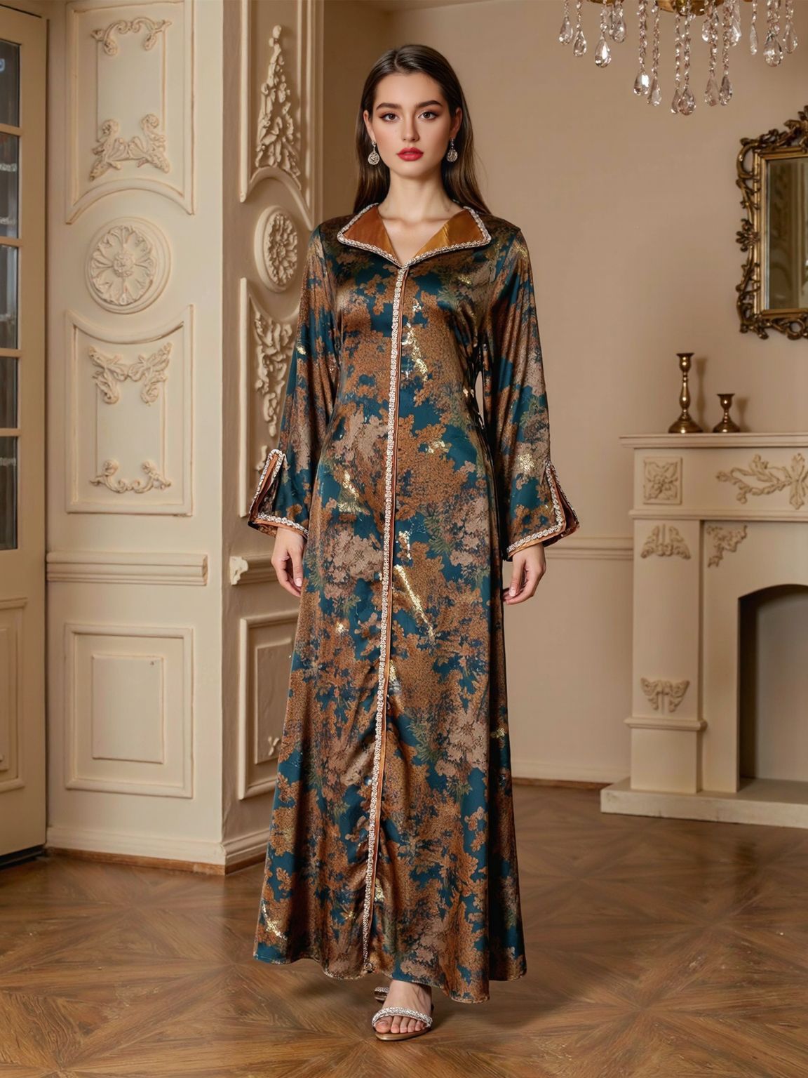 Printed Beaded Maxi Dress