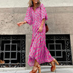 Bohemian Print Long Sleeve Flowy Maxi Dress for Women