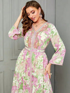 Floral Lace-Up Maxi Dress
