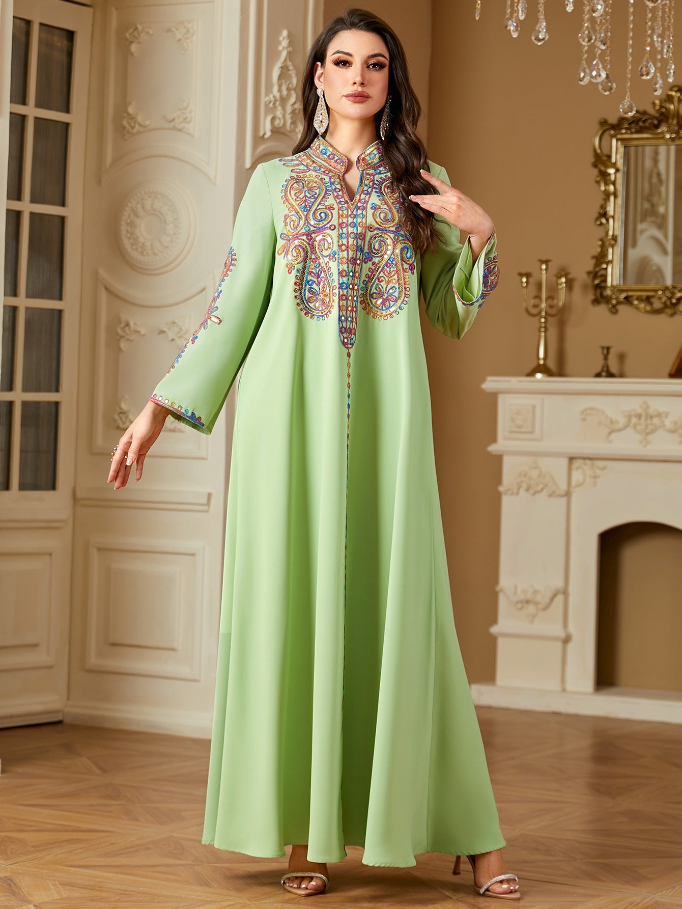Pearl Embroidered Robe Maxi Dress