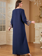 Navy Embroidered A-Line Maxi Dress