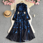 Pleated Lantern-Sleeve Maxi Dress