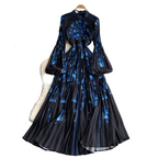 Pleated Lantern-Sleeve Maxi Dress for women with long sleeves