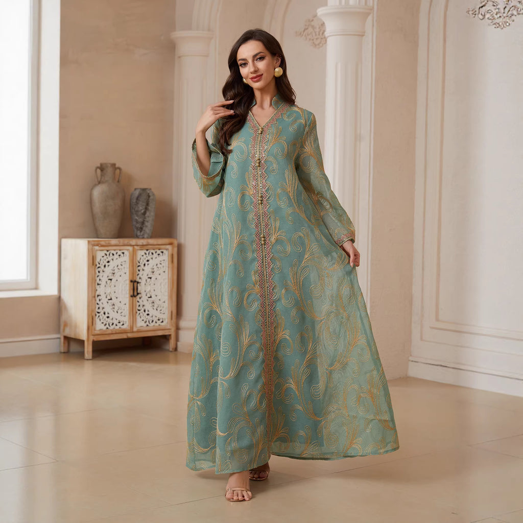 Women's long sleeved embroidered dress