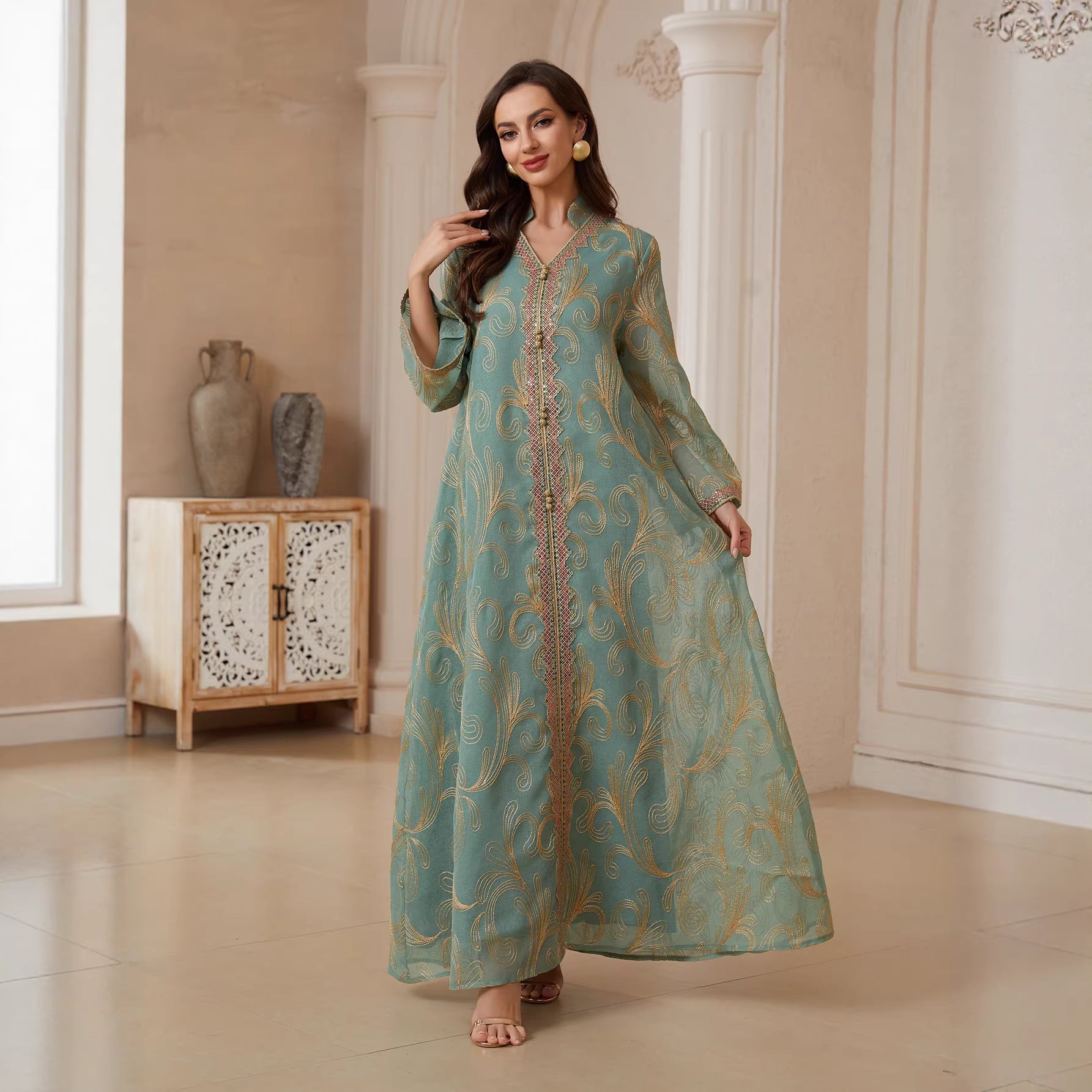 Women's long sleeved embroidered dress