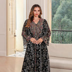 Embroidered V-Neck Abaya Maxi Dress