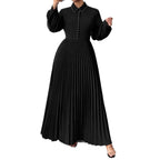 Black Pleated Long-Sleeve Maxi Dress, Plus Size