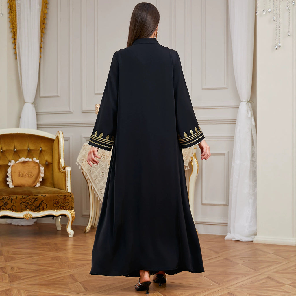 Black Embroidered Beaded Robe Maxi Dress