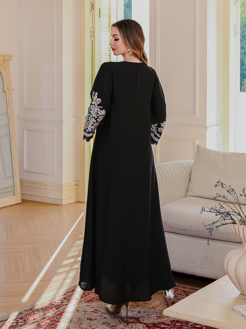 Embroidered Floral Robe Maxi Dress