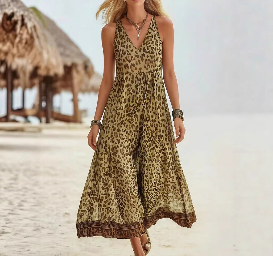 Printed Sleeveless V-Neck Maxi Dress