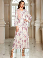 V-Neck Lace-Up Long-Sleeve Maxi Dress