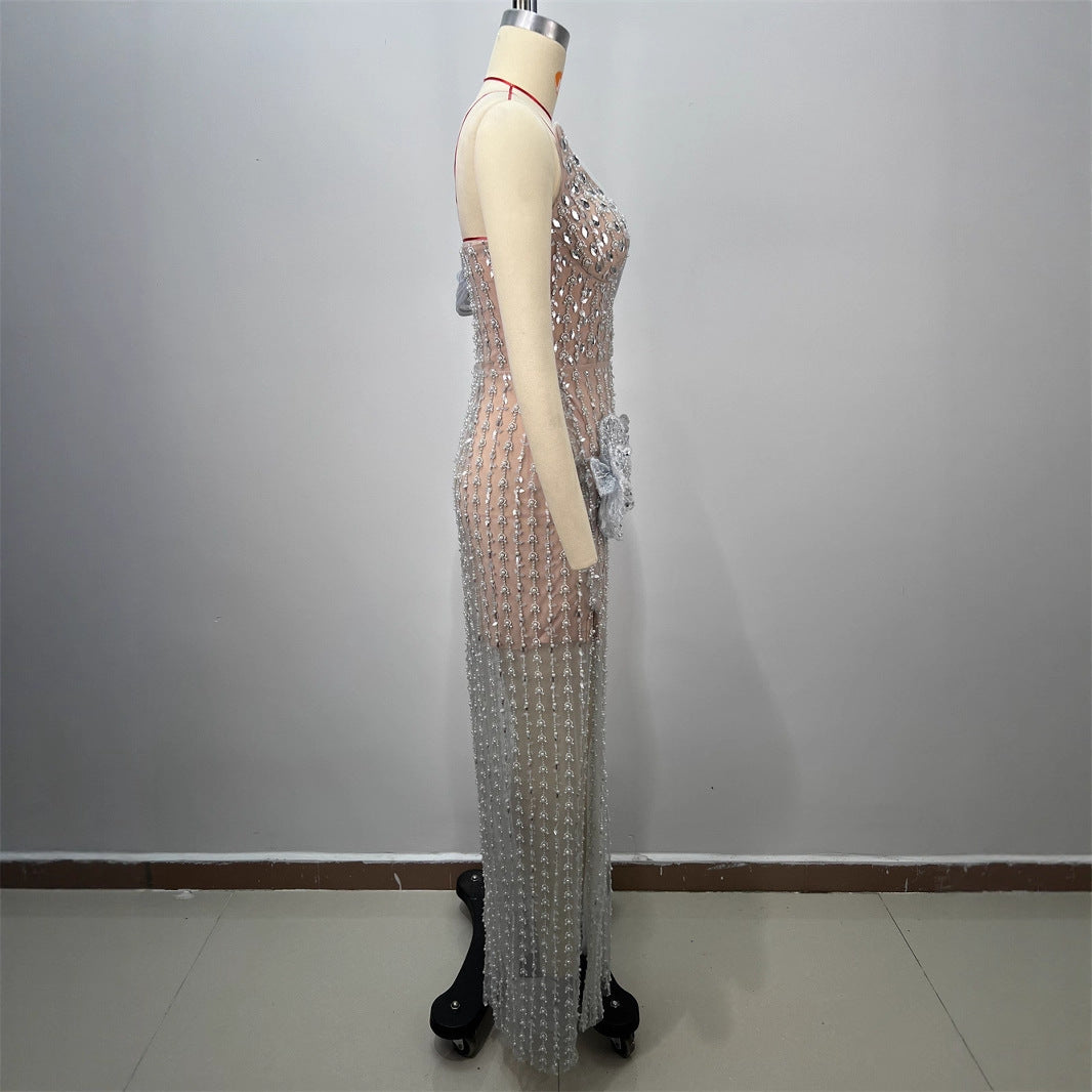One-Shoulder Sequin Floor-Length Gown with Asymmetric Hem Secondary image