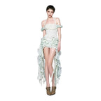 Irregular Fringe Flared Strap Maxi Dress for Women, High Waist