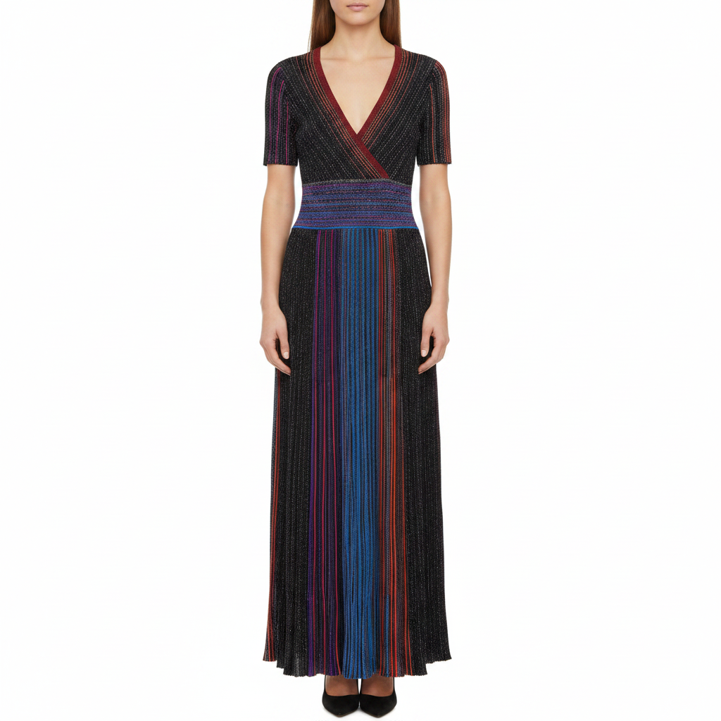 Gradient Stripe Midi Dress for women with a V neck design Main image