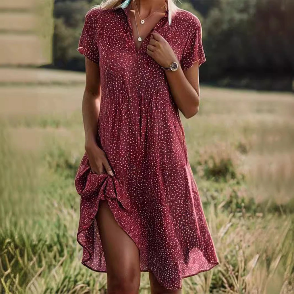 Polka Dot V-Neck Short Sleeve Casual Summer Dress for Women