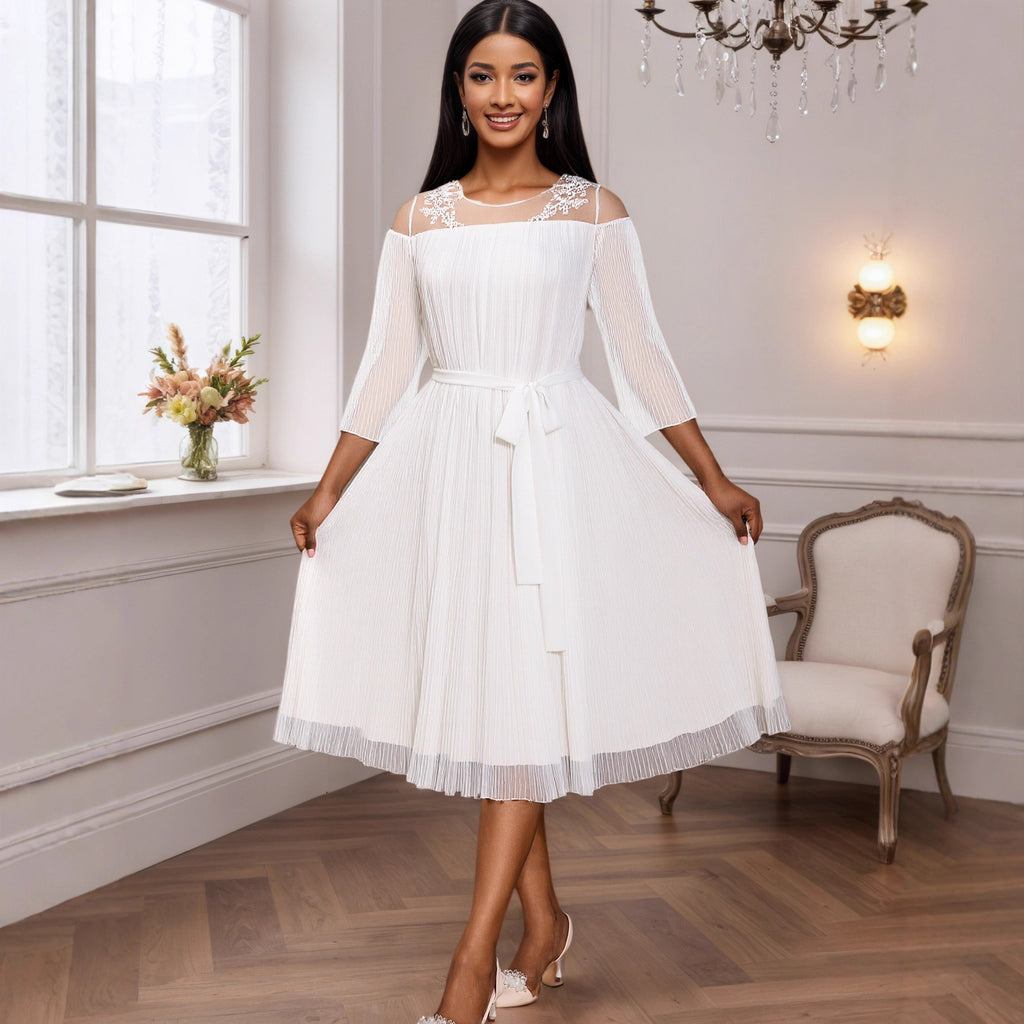 Mesh Round-Neck Midi Dress