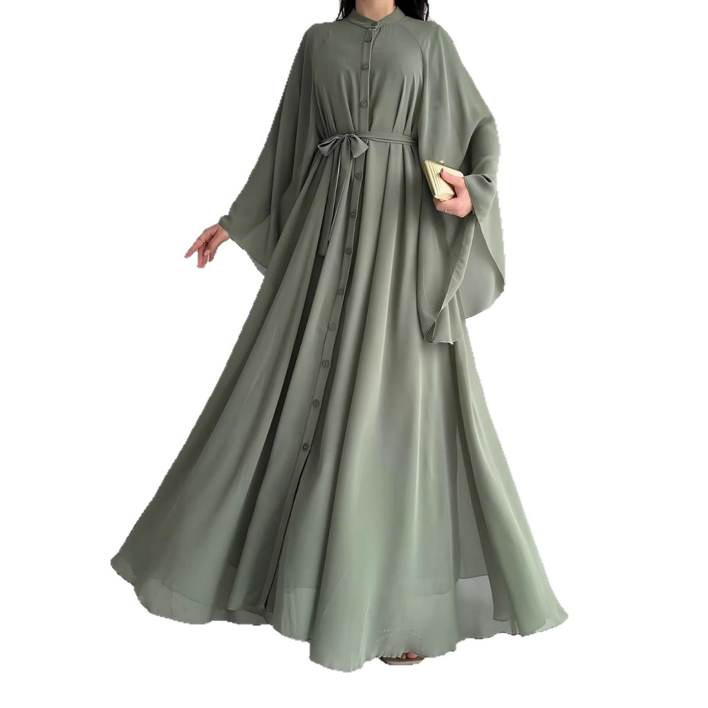 Green Belted Chiffon Maxi Dress