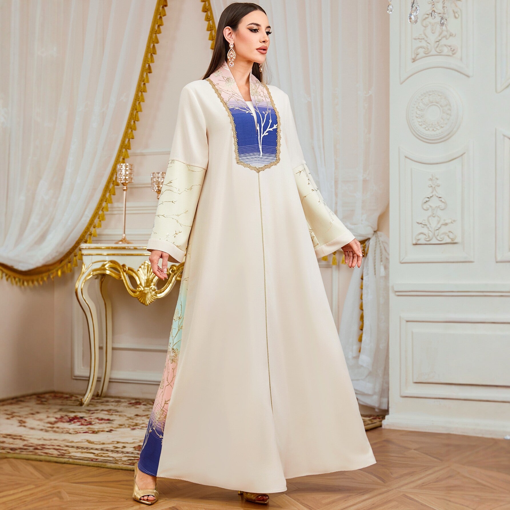 Floral Ethnic Long-Sleeve Maxi Dress Main image