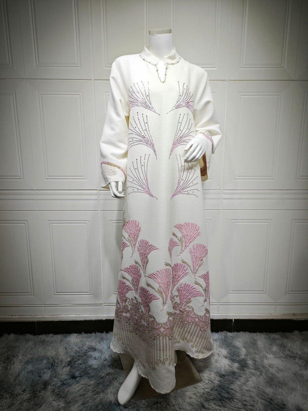 Embroidered Rhinestone Knit Maxi Dress