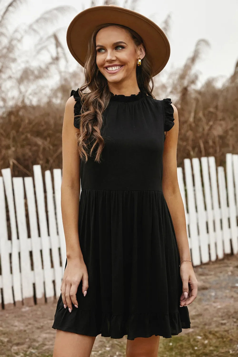 Ruffled sleeveless mini dress in chiffon, feminine summer dress by Vilmere