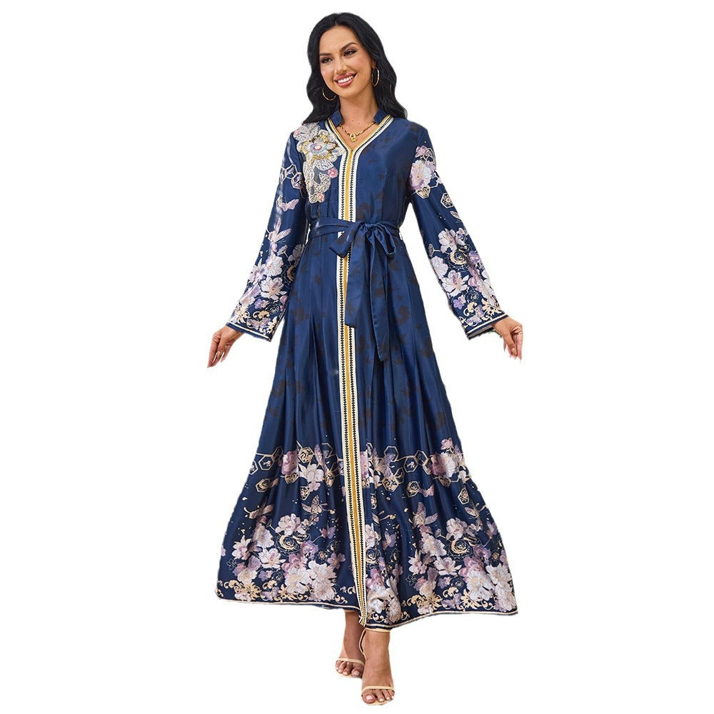 Lace-Up Long-Sleeve Maxi Dress