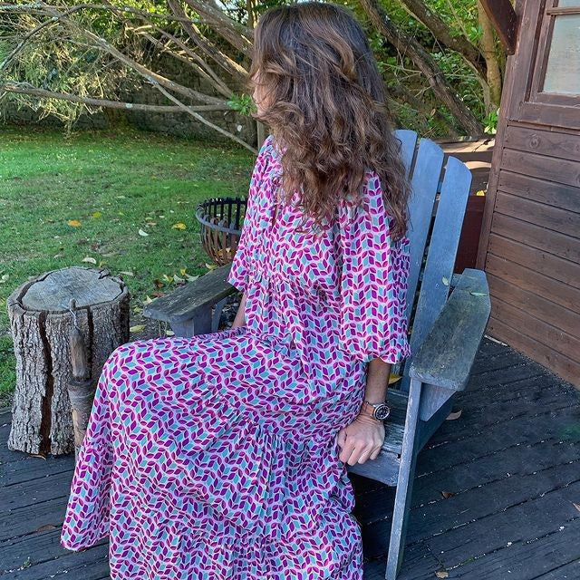 Bohemian Print Long Sleeve Flowy Maxi Dress for Women