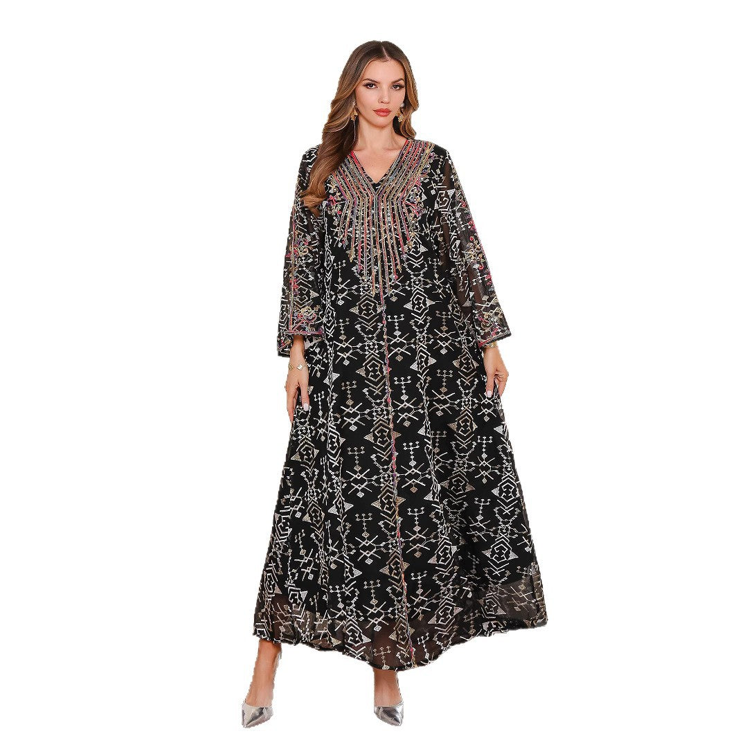 Embroidered V-Neck Abaya Maxi Dress Secondary image