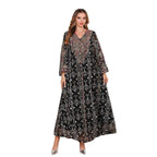 Embroidered V-Neck Abaya Maxi Dress