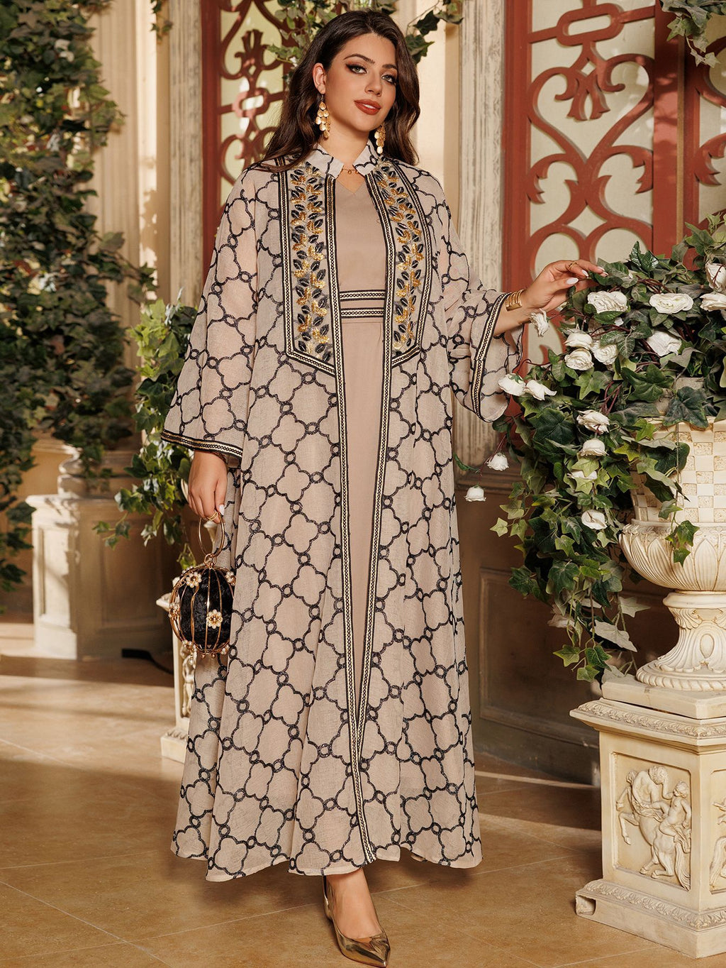 Embroidered Maxi Dress & Vest Set