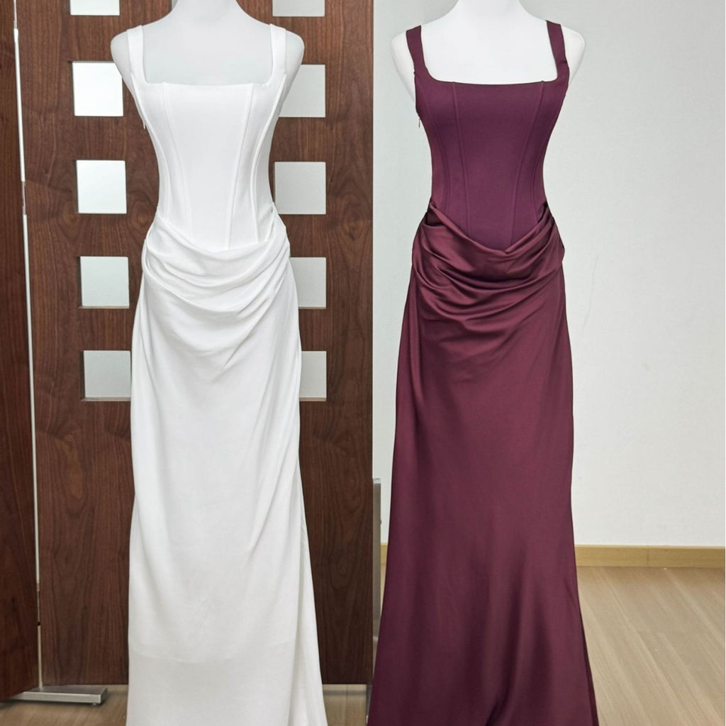 Boned Strapless Satin Evening Gown for Women, Fitted