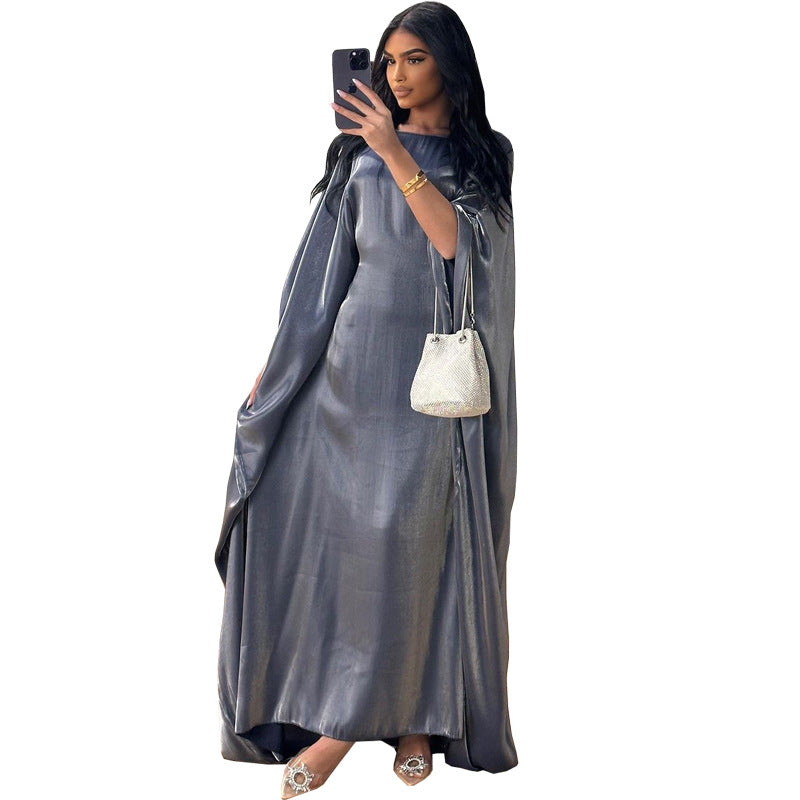 Shiny Satin Belted Maxi Dress