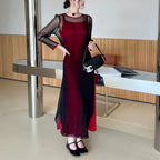 Pleated Elegant Net Sleeveless Two-Piece Dress Set