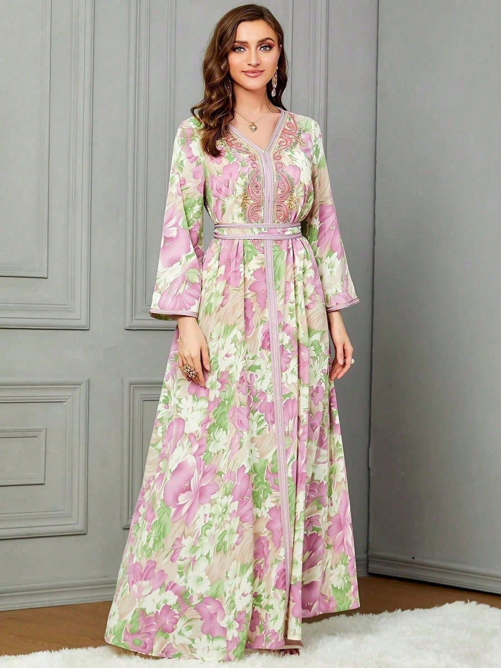 Floral Lace-Up Maxi Dress