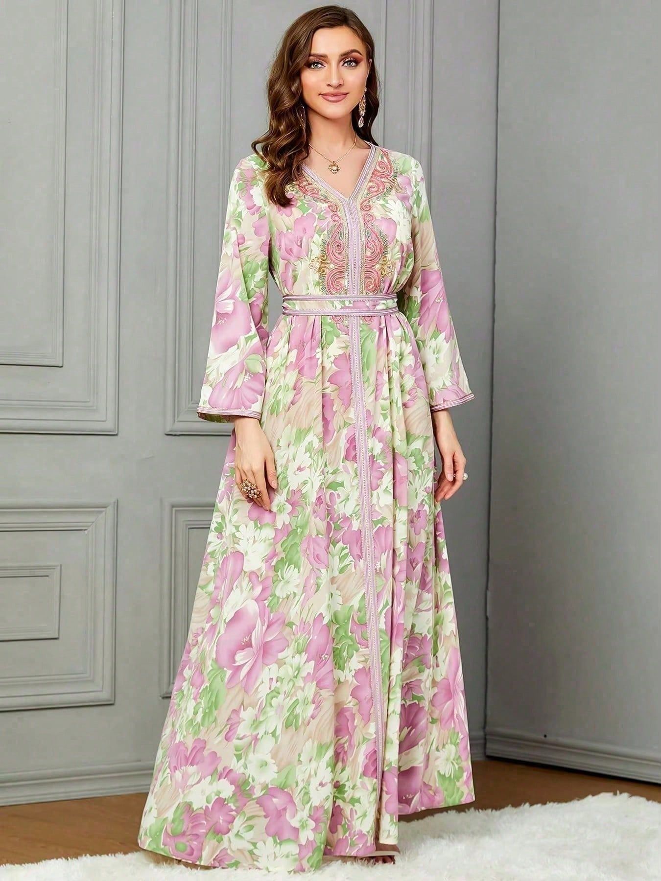 Floral Lace-Up Maxi Dress