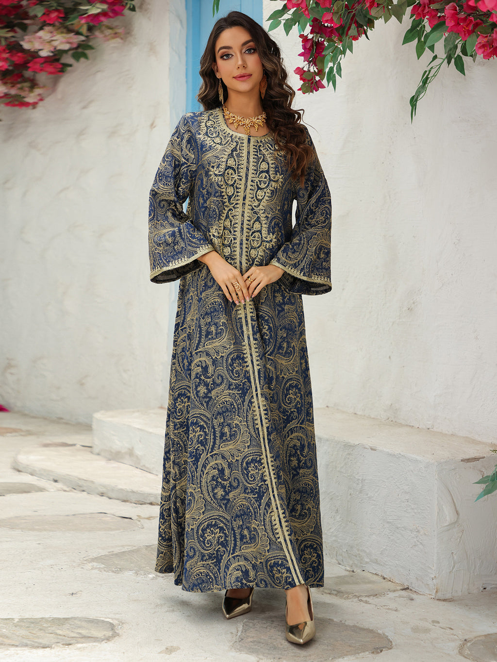 Lace-Up Kaftan Maxi Dress