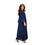 Navy Satin Cape Maxi Dress for women with long sleeves