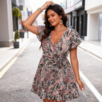 Floral V-Neck Boho Maxi Dress for Women, Plus Size