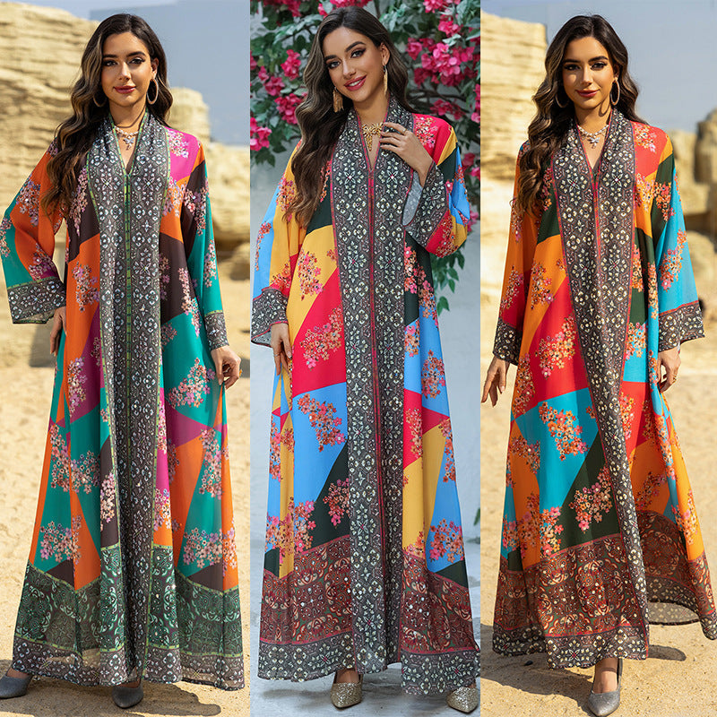 Rhinestone Printed Maxi Dress