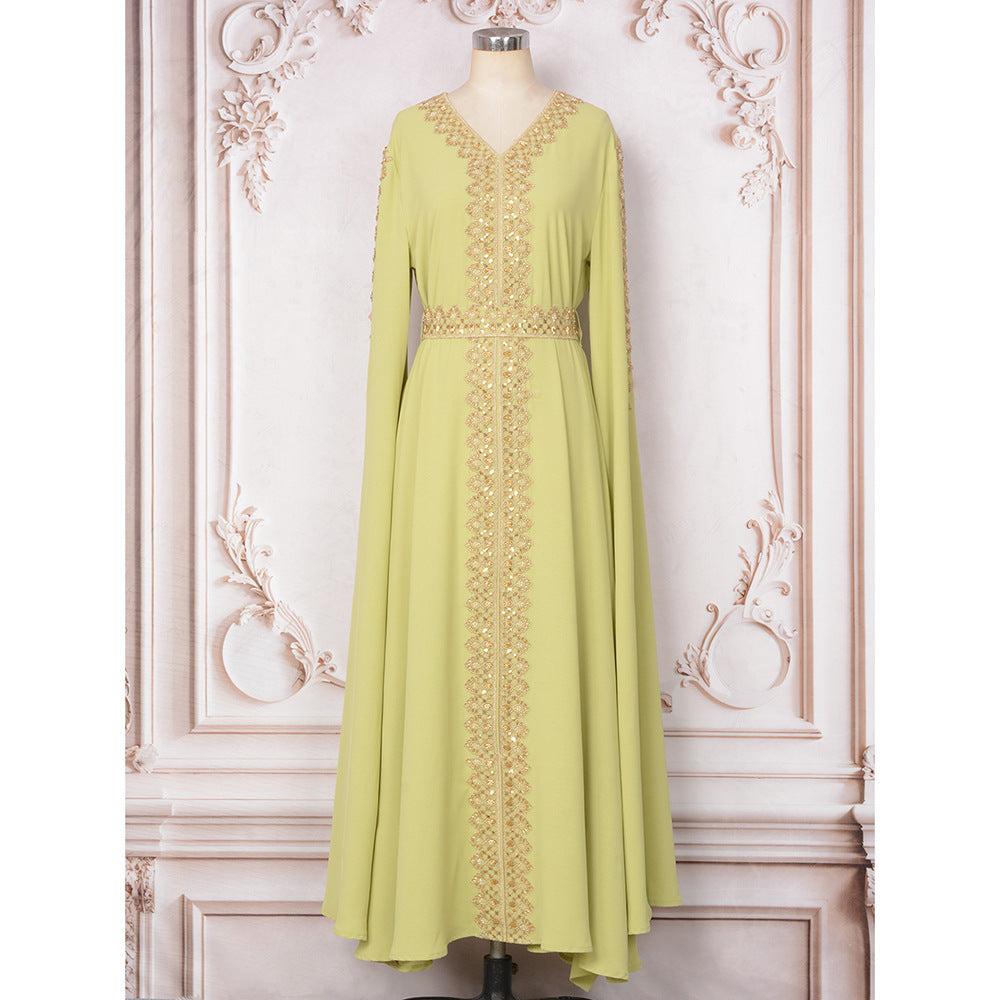 V-Neck Long-Sleeve Maxi Dress