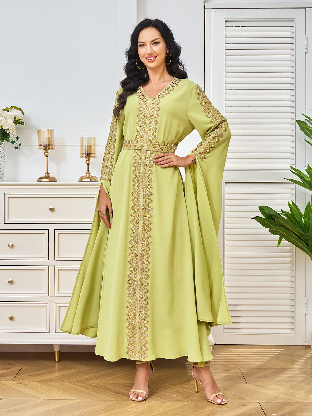 V-Neck Long-Sleeve Maxi Dress