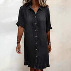 Loose Short-Sleeve Shirt Dress for Women, Shirt Collar