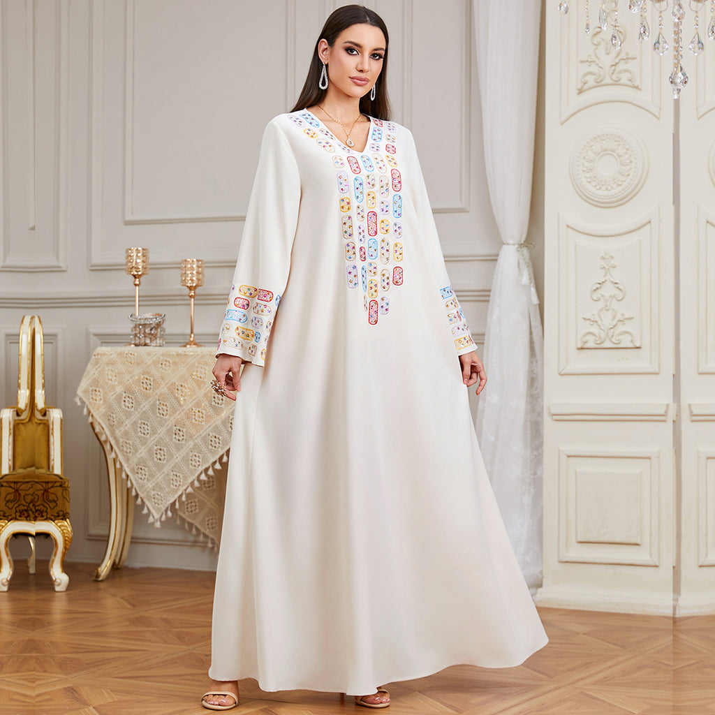 Sequin Embroidered Long-Sleeve Maxi Dress