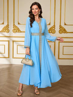 Lace Belted Chiffon Maxi Dress