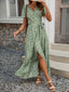 Floral V-Neck Maxi Dress, Irregular Hem