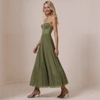 Deep V-Neck Slim-Fit Midi Dress for Women, Long Sleeve